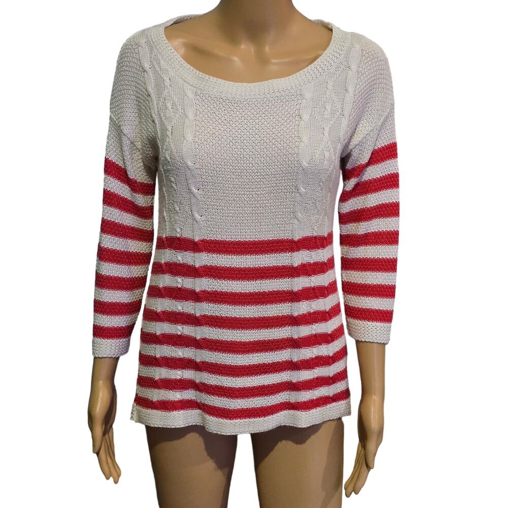 One A White with Red Stripes 3/4 Sleeves Small